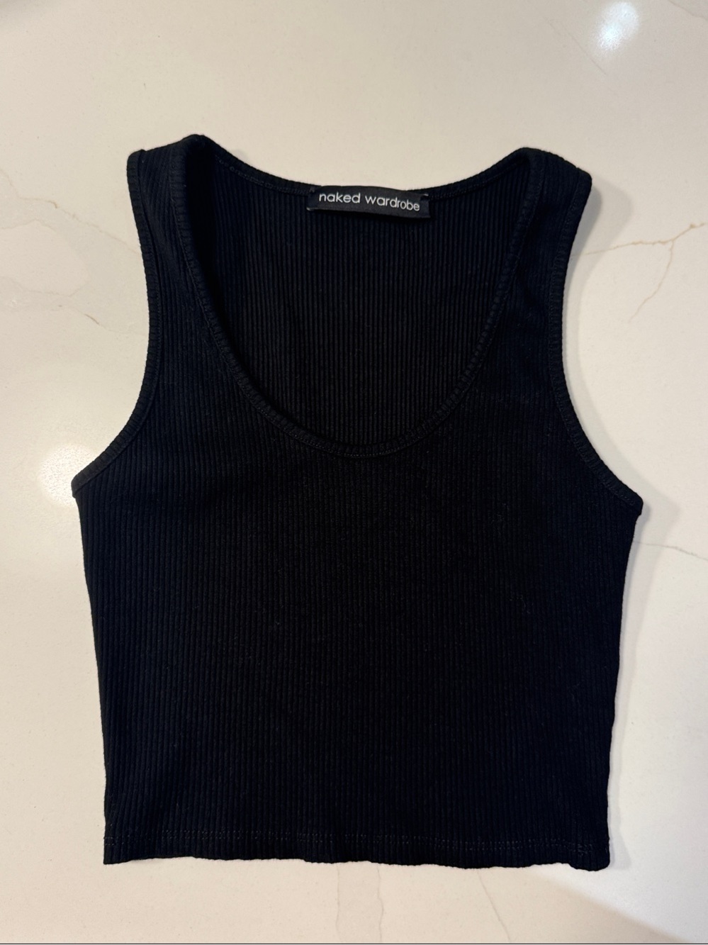 naked wardrobe Black Ribbed Scoop-Neck Crop Tank